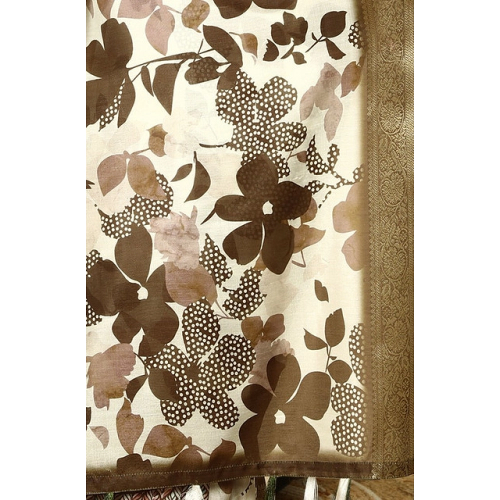 Generic Women's Cotton Silk Floral Printed Saree With Unstitched Blouse 5.5Mtr (Multicolor) - Image 3