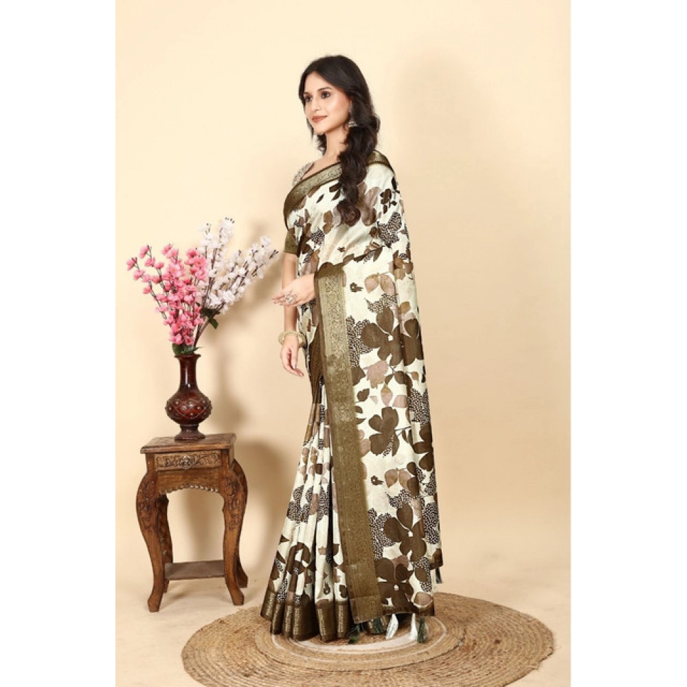 Generic Women's Cotton Silk Floral Printed Saree With Unstitched Blouse 5.5Mtr (Multicolor) - Image 4