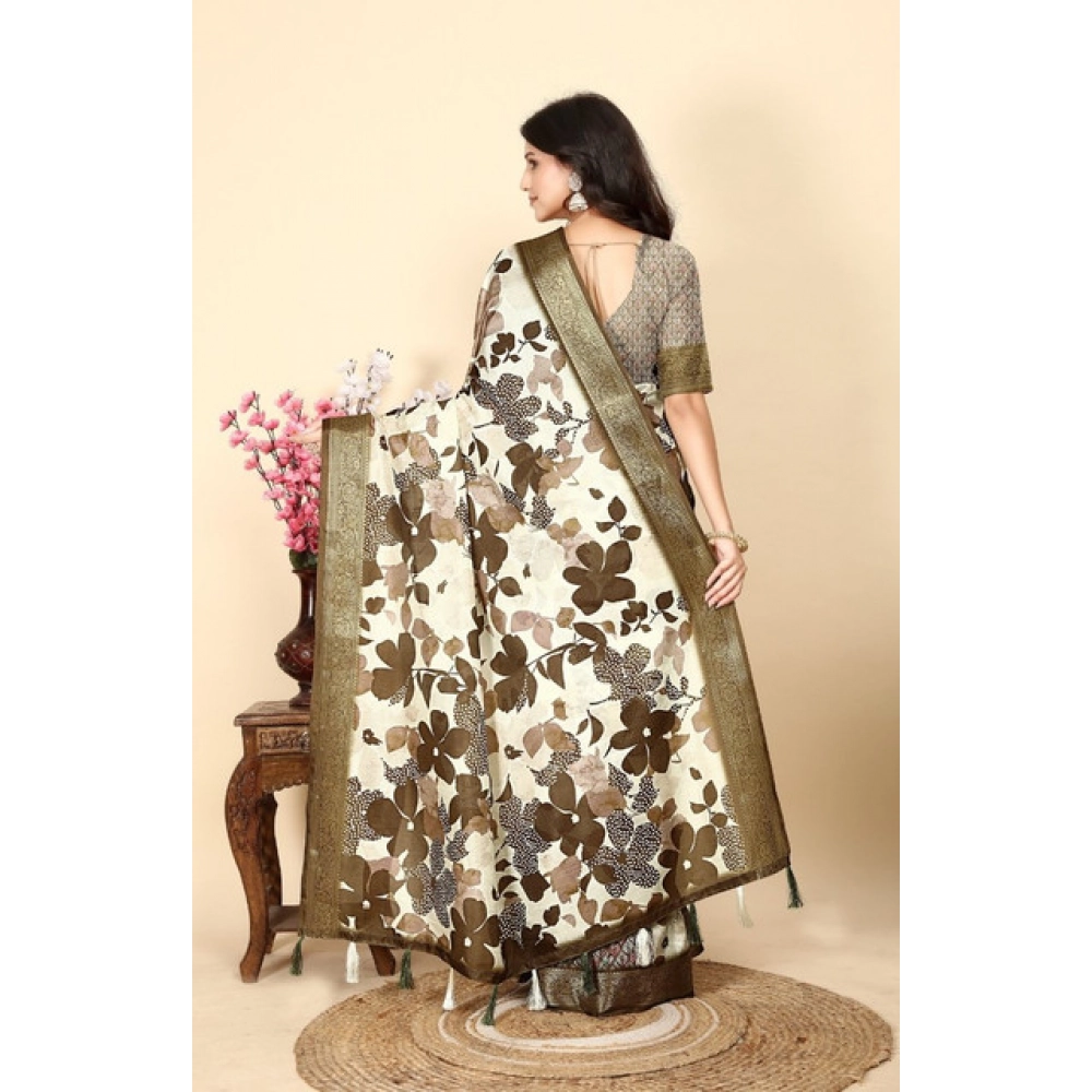 Generic Women's Cotton Silk Floral Printed Saree With Unstitched Blouse 5.5Mtr (Multicolor) - Image 5