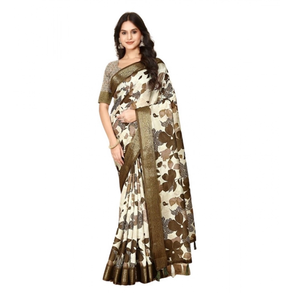 Generic Women's Cotton Silk Floral Printed Saree With Unstitched Blouse 5.5Mtr (Multicolor) - Image 6