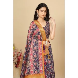 Generic Women's Cotton Silk Floral Printed Saree With Unstitched Blouse 5.5Mtr (Purple)