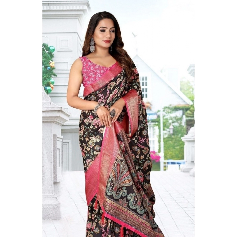 Generic Women’s Cotton Silk Floral Printed Saree With Unstitched Blouse 5.5Mtr (Multicolor)