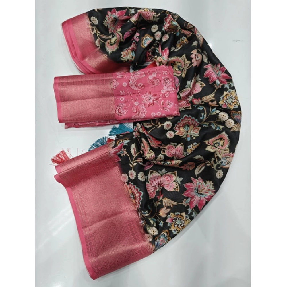 Generic Women's Cotton Silk Floral Printed Saree With Unstitched Blouse 5.5Mtr (Multicolor) - Image 3
