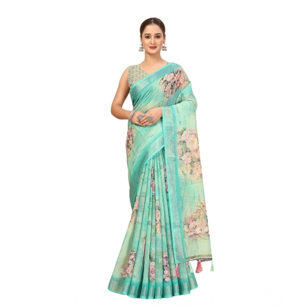 Generic Women's Cotton Silk Floral Printed Saree With Unstitched Blouse 5.5Mtr (Multicolor) - Image 4