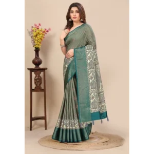 Generic Women's Cotton Silk Printed Saree With Unstitched Blouse 5.5Mtr (Multicolor)
