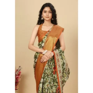 Generic Women's Cotton Silk Floral Printed Saree With Unstitched Blouse 5.5Mtr (Multicolor)
