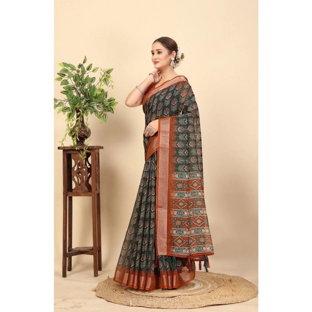 Generic Women's Cotton Silk Printed Saree With Unstitched Blouse 5.5Mtr (Multicolor) - Image 3
