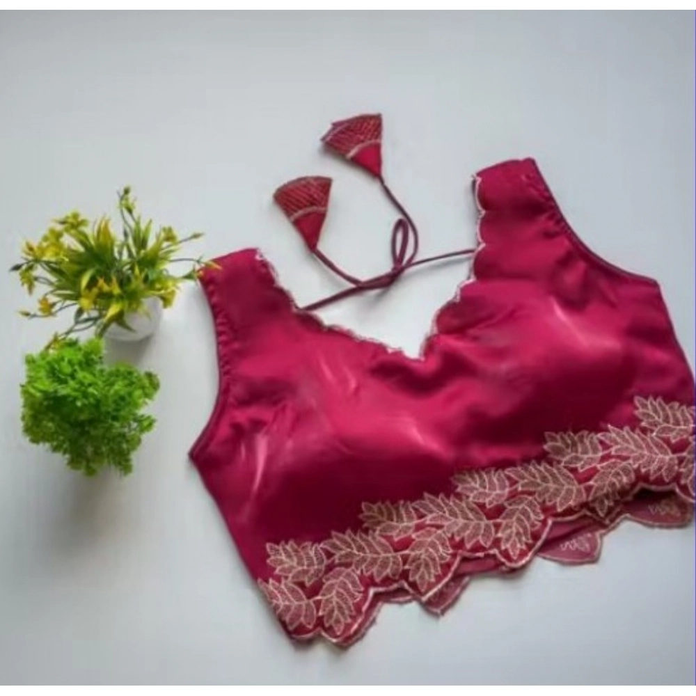 Generic Women's Silk Embroidered Sweetheart Neck Sleeveless Readymade Padded Blouse (Pink, Size 38) - Image 3