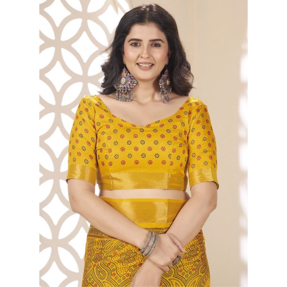 Generic Women’s Cotton Silk Floral Printed Saree With Unstitched Blouse 5.5Mtr (Yellow)