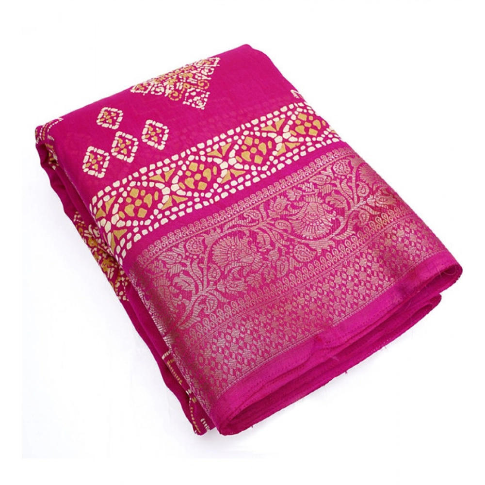 Generic Women's Cotton Silk Printed Saree With Unstitched Blouse 5.5Mtr (Pink) - Image 3
