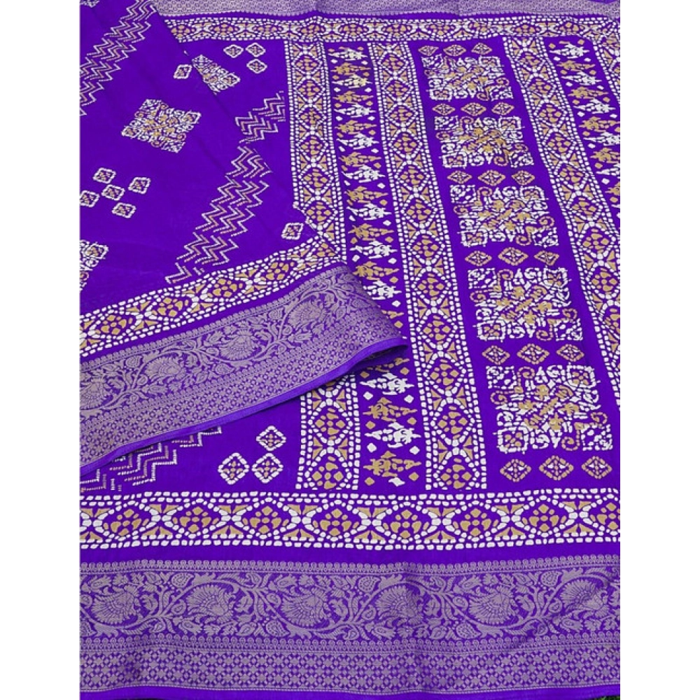 Generic Women's Cotton Silk Printed Saree With Unstitched Blouse 5.5Mtr (Royal Blue) - Image 4