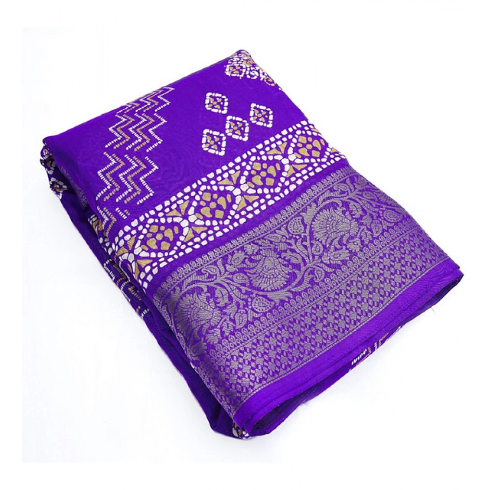 Generic Women's Cotton Silk Printed Saree With Unstitched Blouse 5.5Mtr (Royal Blue) - Image 3