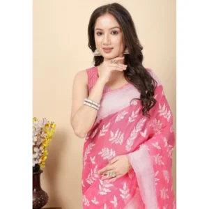 Generic Women's Art Silk Jacquard Printed Saree With Unstitched Blouse 5.5Mtr (Pink)