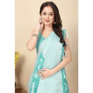 Generic Women's Art Silk Jacquard Printed Saree With Unstitched Blouse 5.5Mtr (Sky Blue)