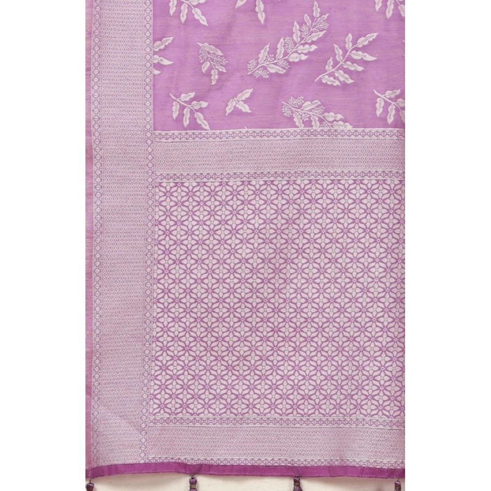 Generic Women's Art Silk Jacquard Printed Saree With Unstitched Blouse 5.5Mtr (Purple) - Image 6