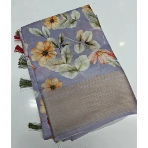 Generic Women's Cotton Silk Floral Printed Saree With Unstitched Blouse 5.5Mtr (Grey)