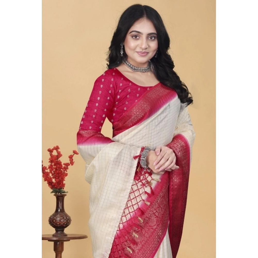 Generic Women’s Cotton Blend Checkered Saree With Unstitched Blouse 5.5Mtr (Multicolor)