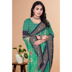 Generic Women's Art Silk Printed Saree With Unstitched Blouse 5.5Mtr (Green)