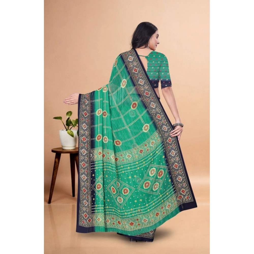 Generic Women's Art Silk Printed Saree With Unstitched Blouse 5.5Mtr (Green) - Image 5