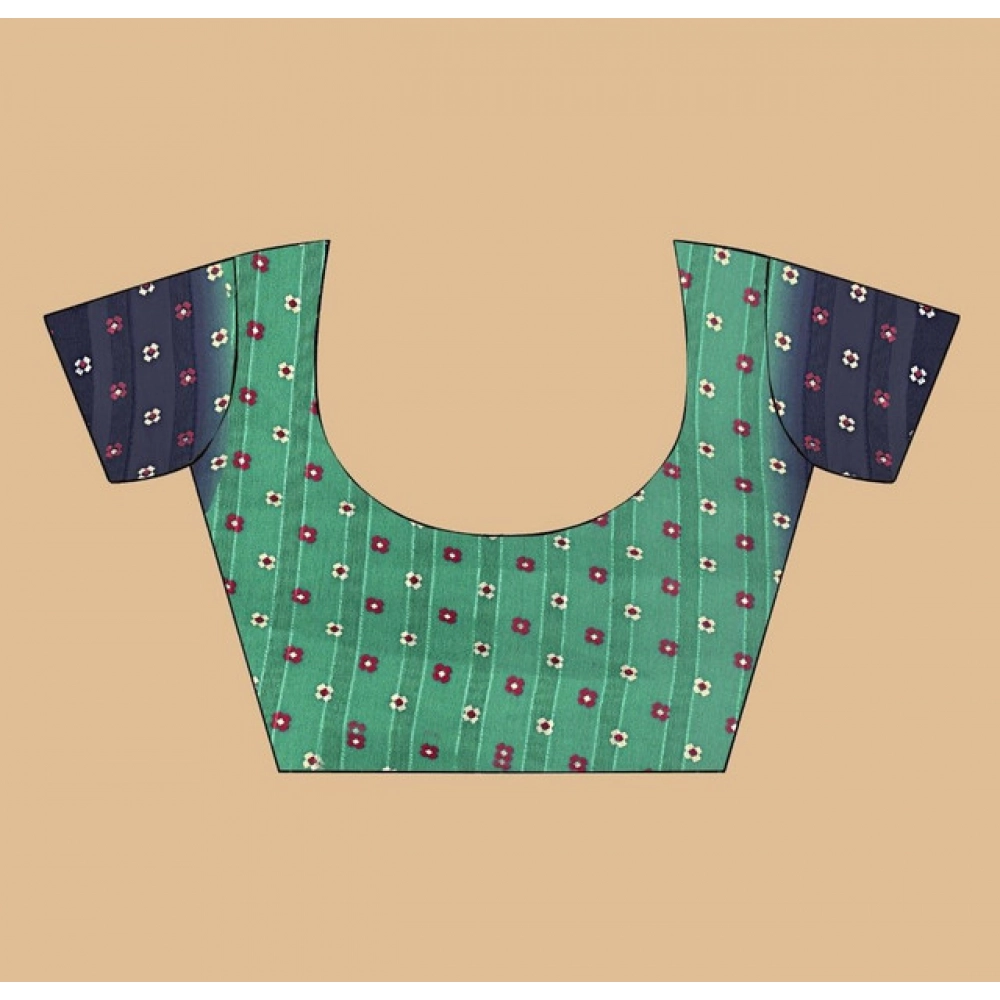 Generic Women's Art Silk Printed Saree With Unstitched Blouse 5.5Mtr (Green) - Image 3