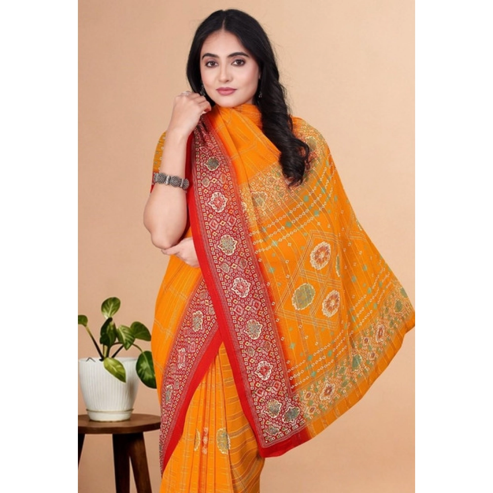 Generic Women’s Art Silk Printed Saree With Unstitched Blouse 5.5Mtr (Yellow)