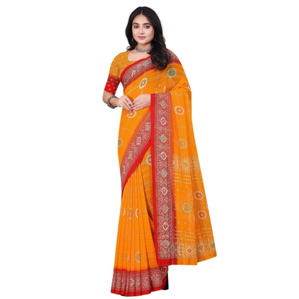 Generic Women's Art Silk Printed Saree With Unstitched Blouse 5.5Mtr (Yellow) - Image 6