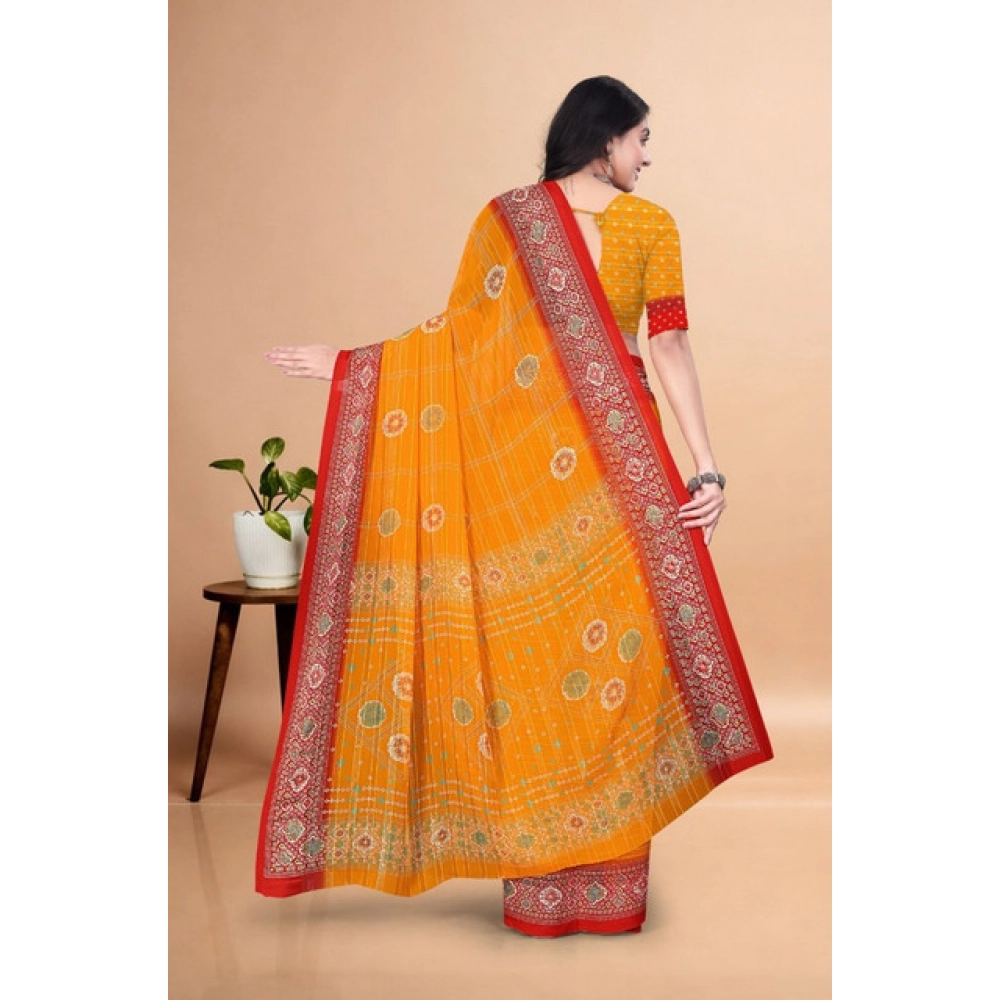 Generic Women's Art Silk Printed Saree With Unstitched Blouse 5.5Mtr (Yellow) - Image 5