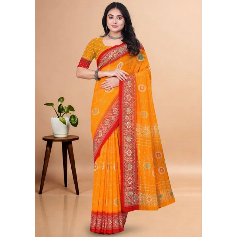 Generic Women's Art Silk Printed Saree With Unstitched Blouse 5.5Mtr (Yellow) - Image 4