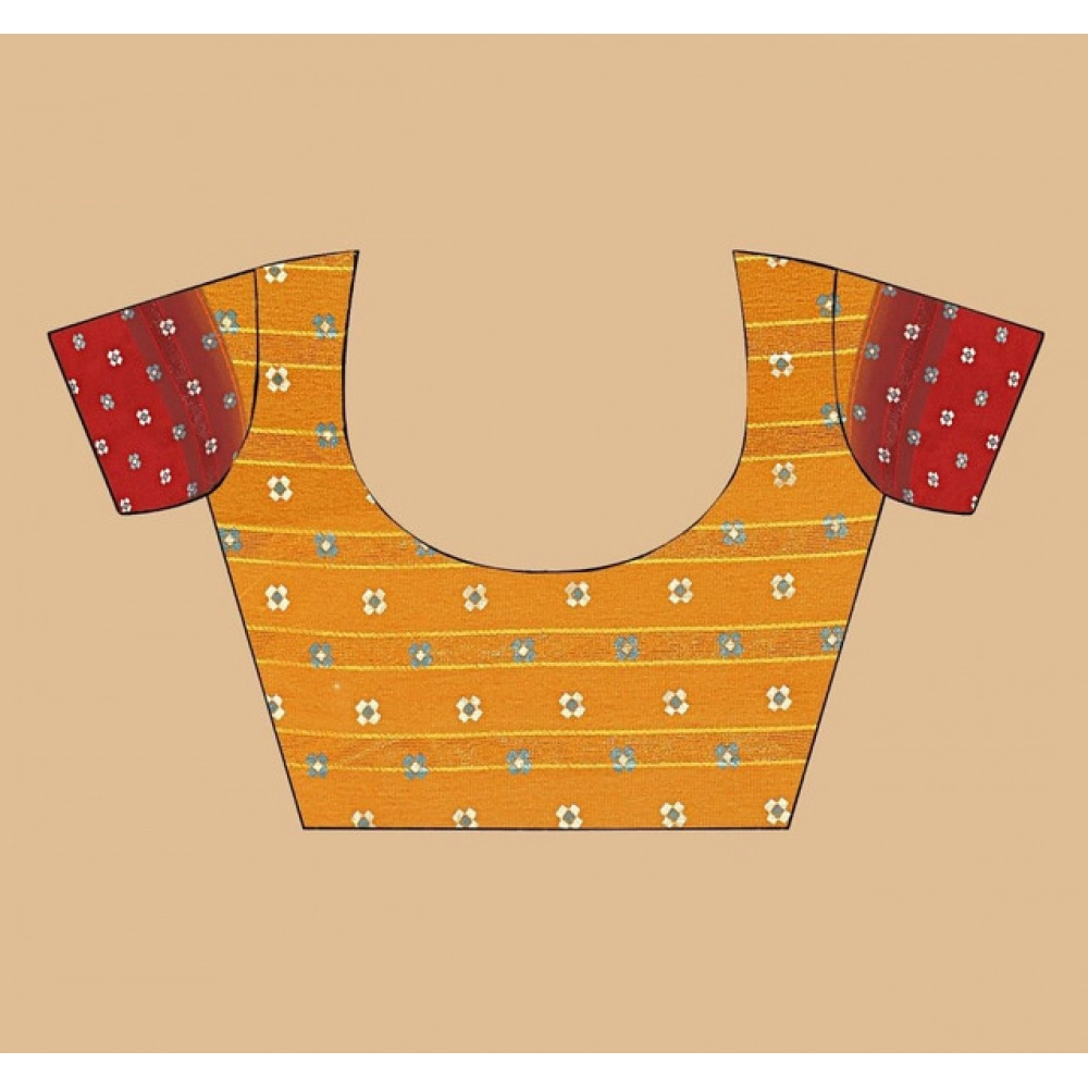 Generic Women's Art Silk Printed Saree With Unstitched Blouse 5.5Mtr (Yellow) - Image 3