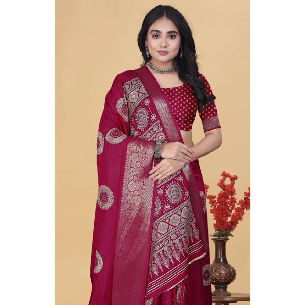 Generic Women’s Art Silk Printed Saree With Unstitched Blouse 5.5Mtr (Pink)