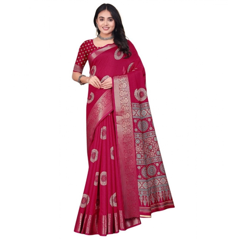 Generic Women's Art Silk Printed Saree With Unstitched Blouse 5.5Mtr (Pink) - Image 6