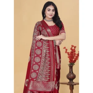 Generic Women's Art Silk Printed Saree With Unstitched Blouse 5.5Mtr (Red)